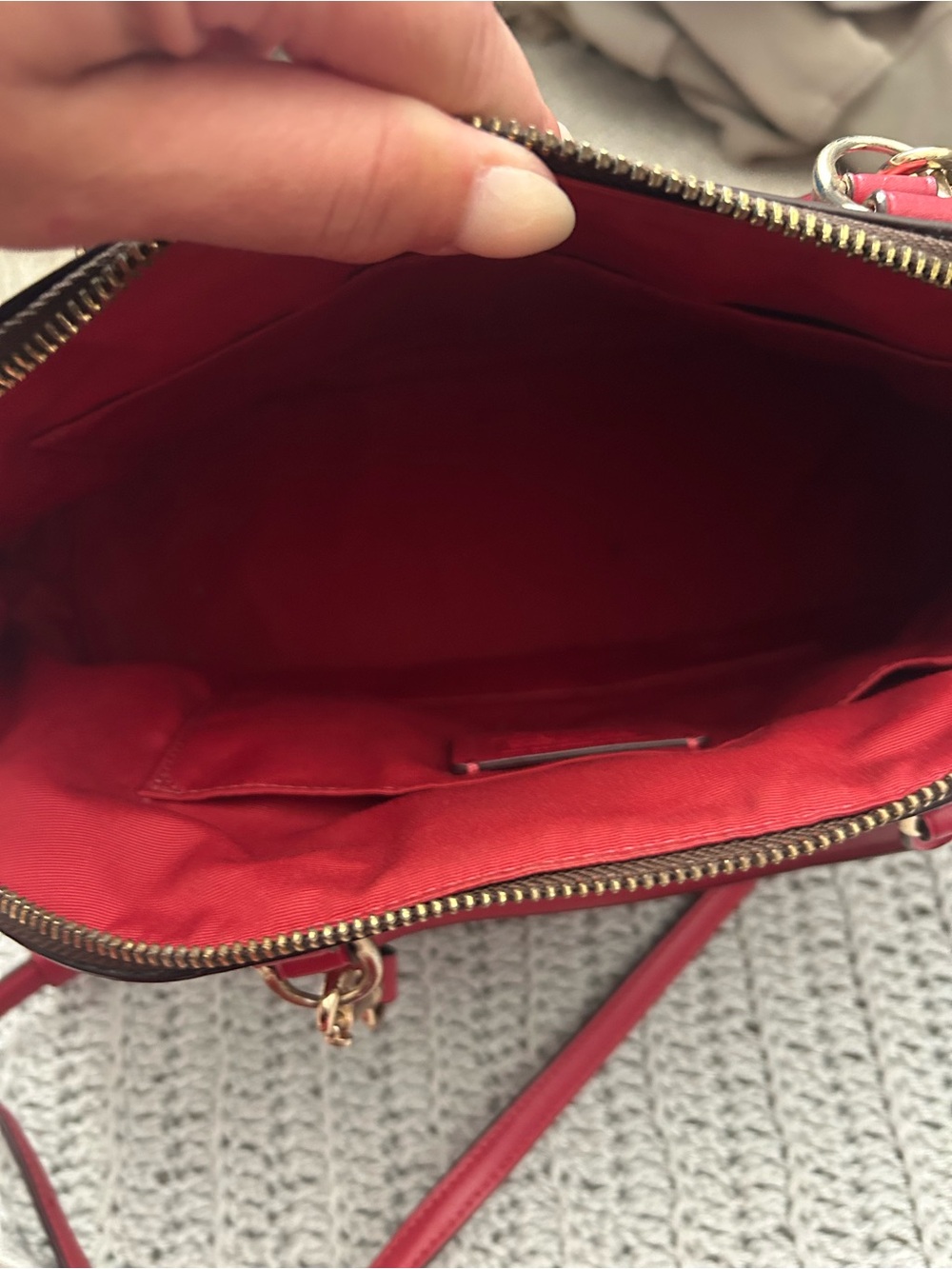 COACH Brown Signature Sierra Dome Satchel with Red Trim F27584 - Picture 8 of 11